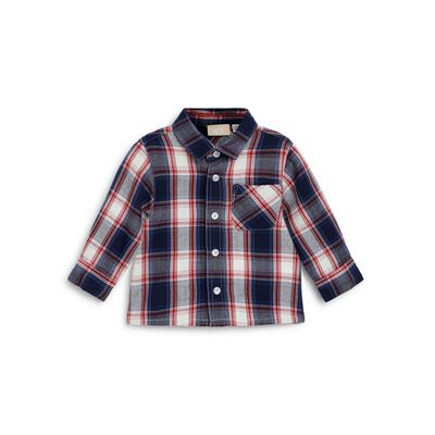 Boys Dark Blue Checkered Long Sleeve Shirt